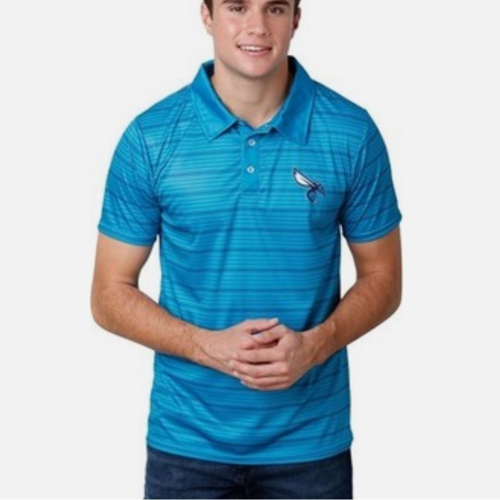 Charlotte Hornets Blue Striped Polo Shirt NEW 2XL Men’s NBA Basketball Silky